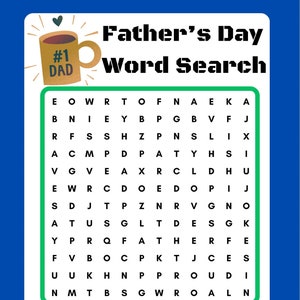 Fathers Day Word Search, Instant Download, Printable, PDF