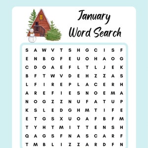 January Word Search, Instant Download, Printable, PDF