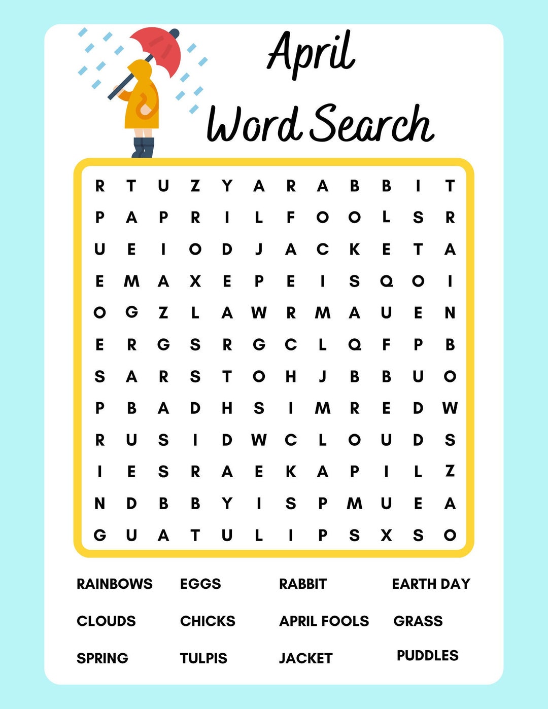 April word search printable instant download pdf etsy