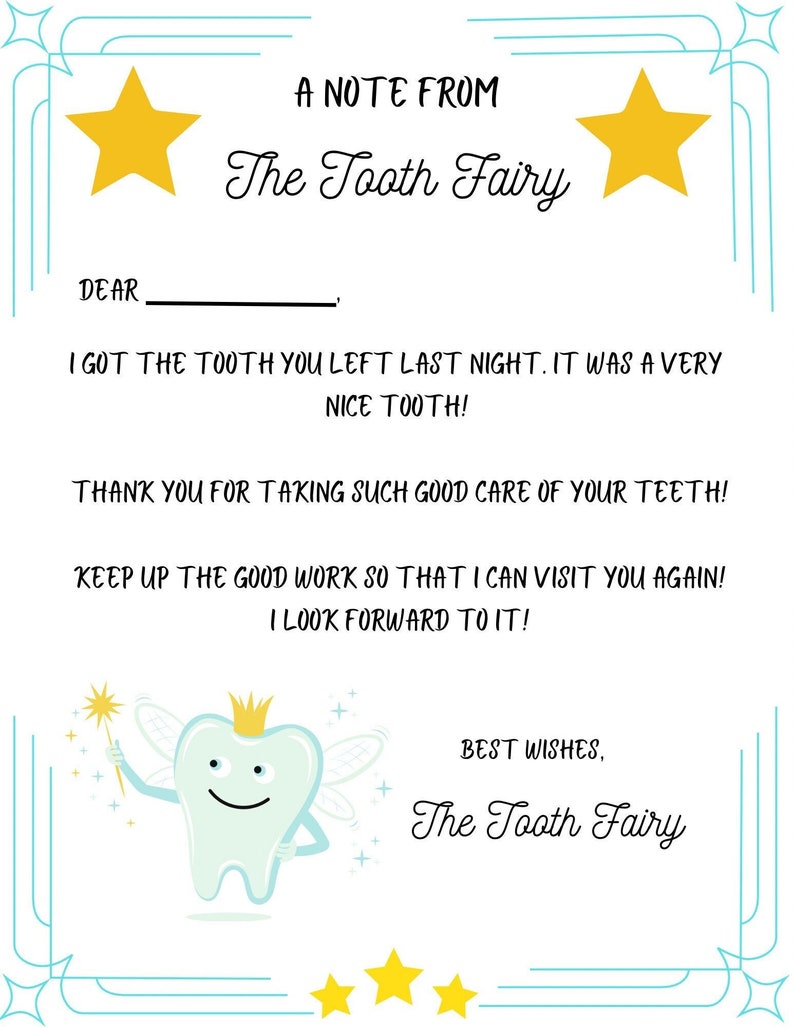 Tooth Note Border A Note From the Tooth Fairy, Fill in Yourself, Instant Download ...
