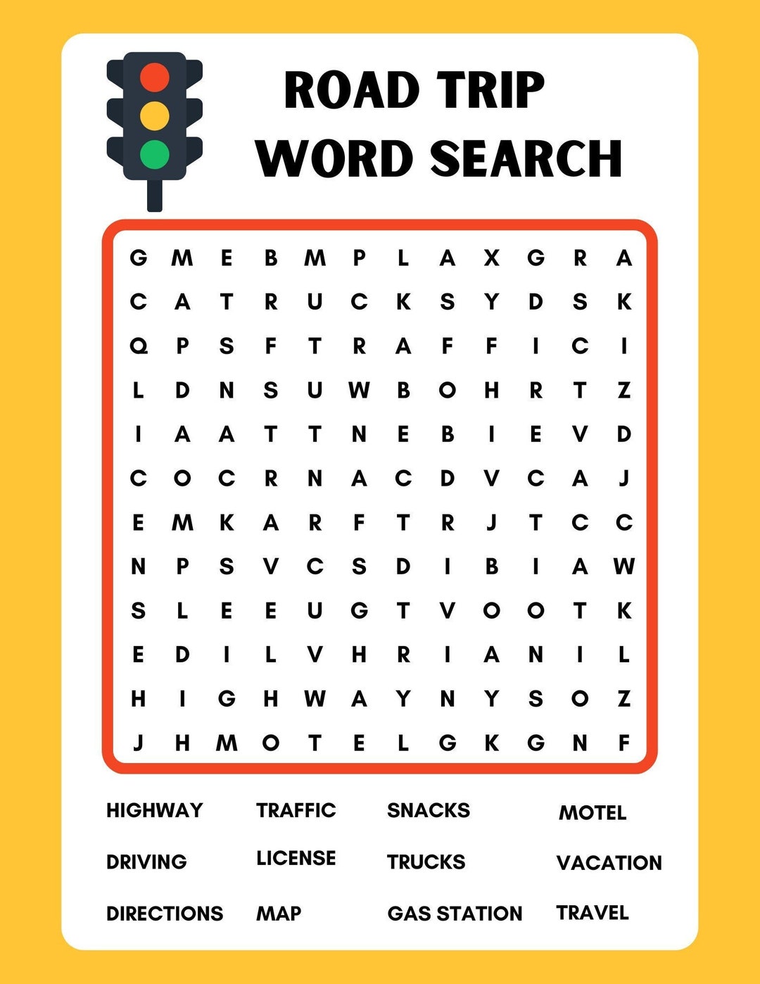 Road Trip Word Search, Instant Download, Printable, PDF Etsy