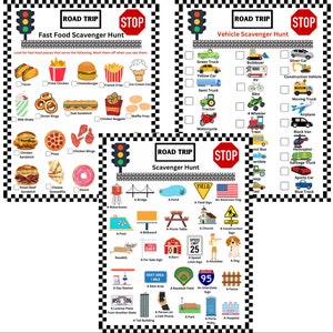Road Trip 3 Different Scavenger Hunts, Printable PDF