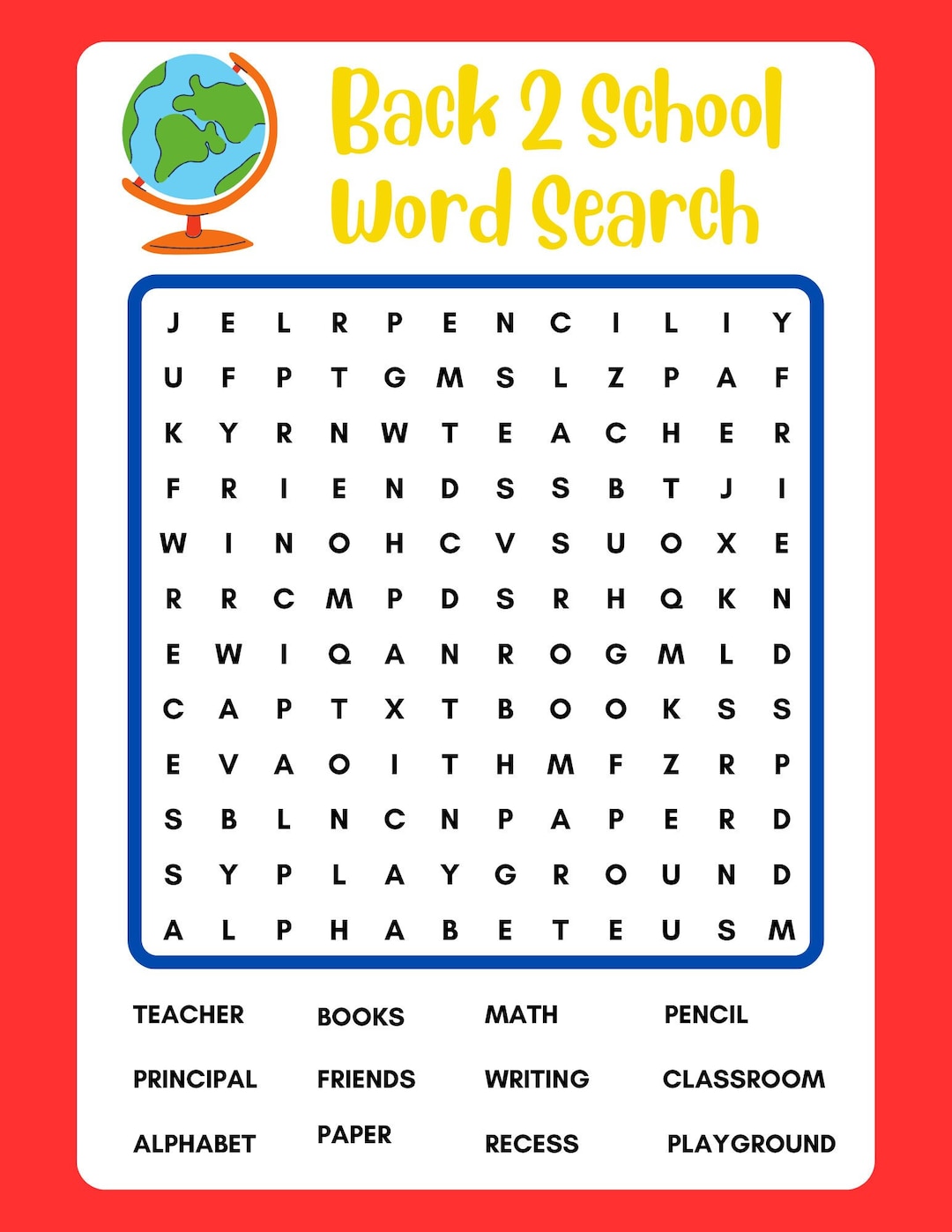 Back to School Word Search Printable Instant Download PDF Etsy
