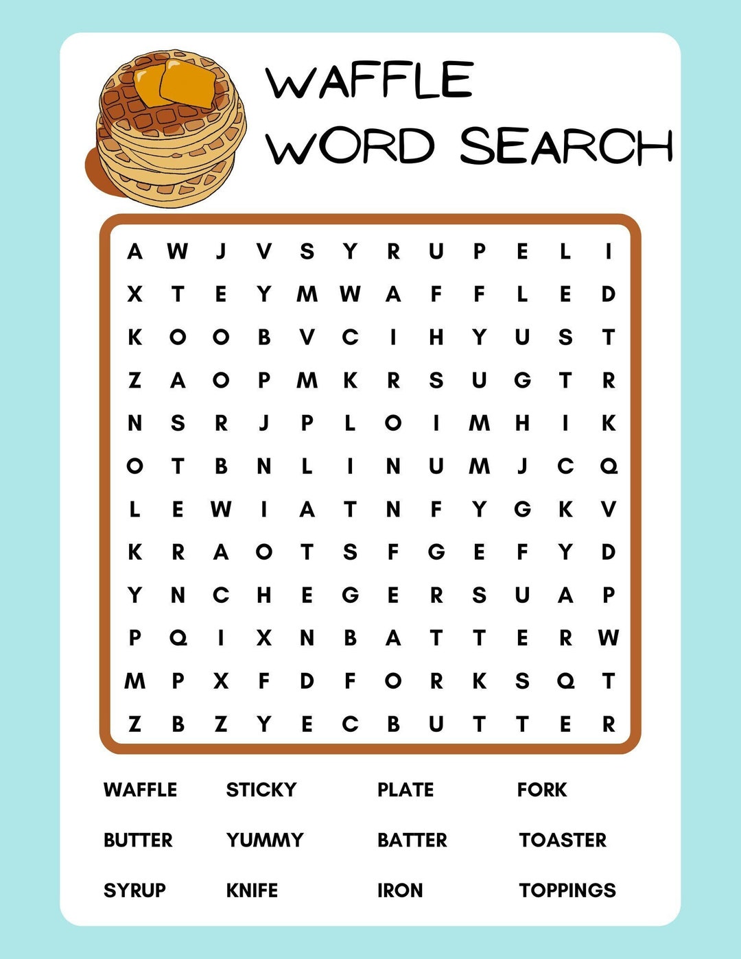 Waffle Word Search Printable Instant Download PDF Etsy Waffle Word Search Printable Instant Download PDF Etsy