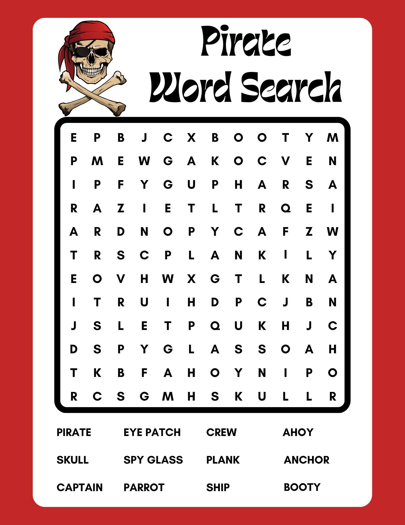 Pirate Word Search, Instant Download, Printable, PDF Etsy