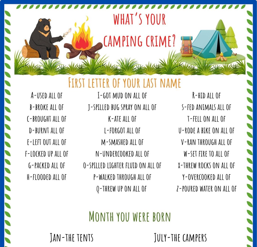 Whats Your Camping Crime, Instand Download, Printable, PDF Etsy