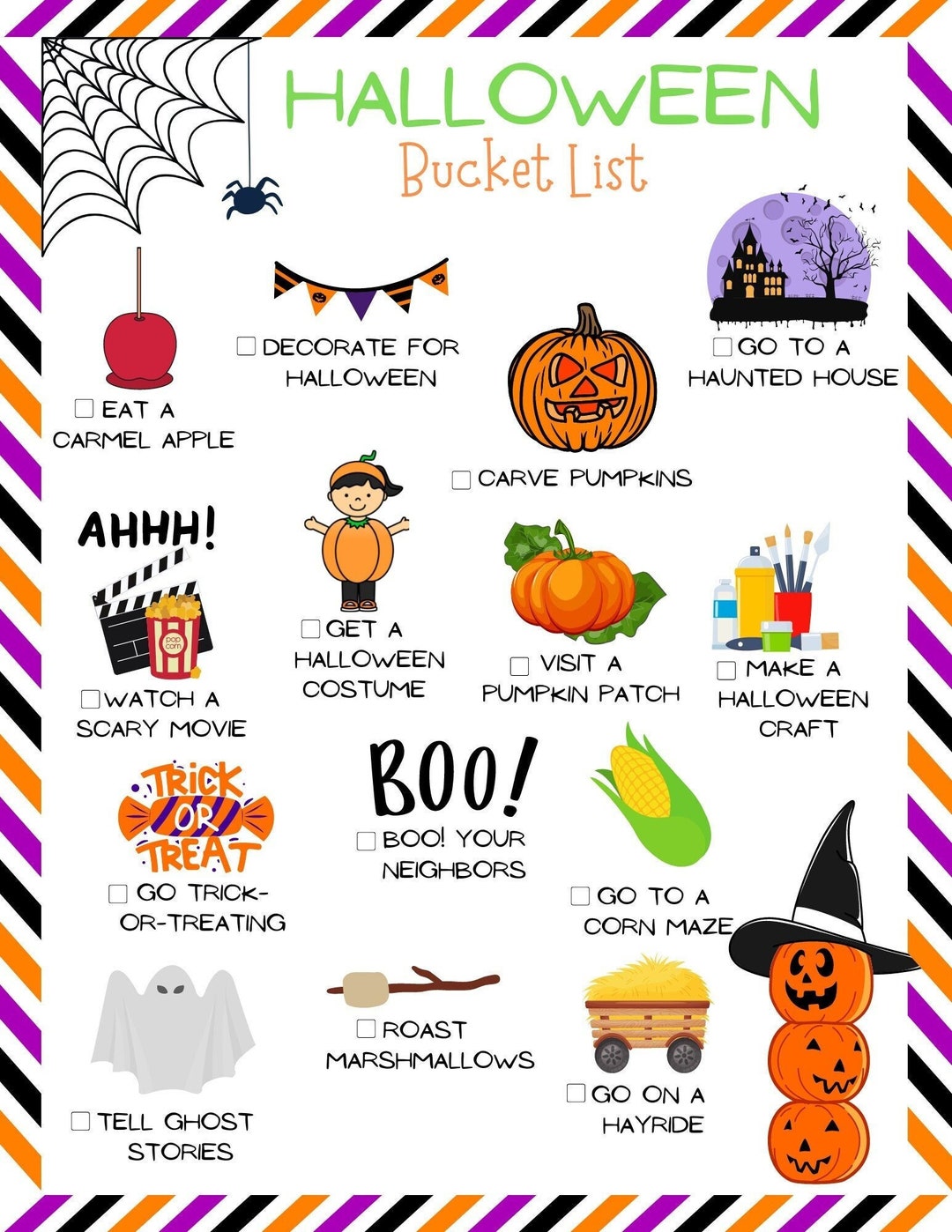 Halloween Bucket List, Printable, Fun & Colorful - Etsy