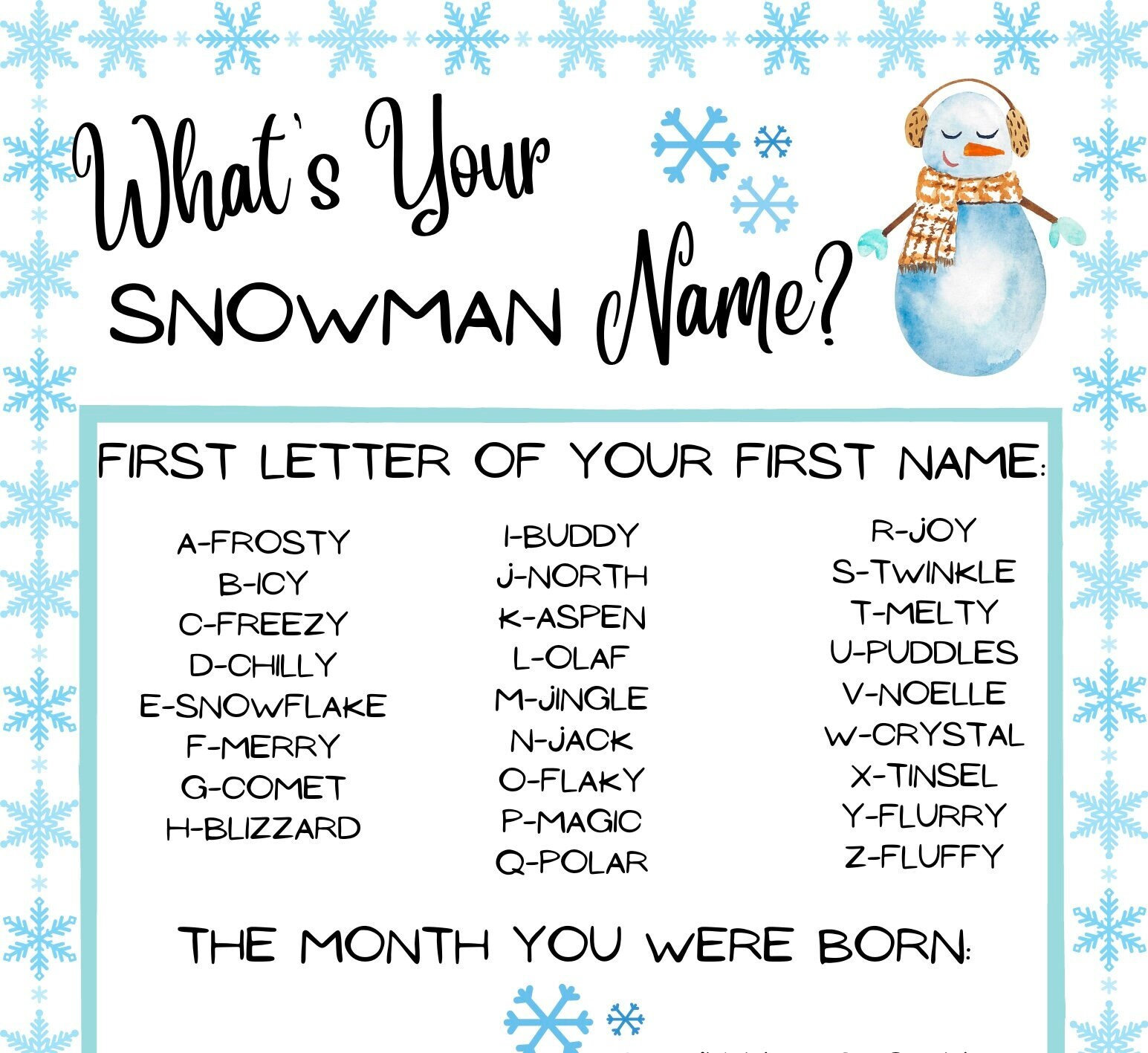 What's Your Snowman Name? - Etsy What's Your Snowman Name? - Etsy