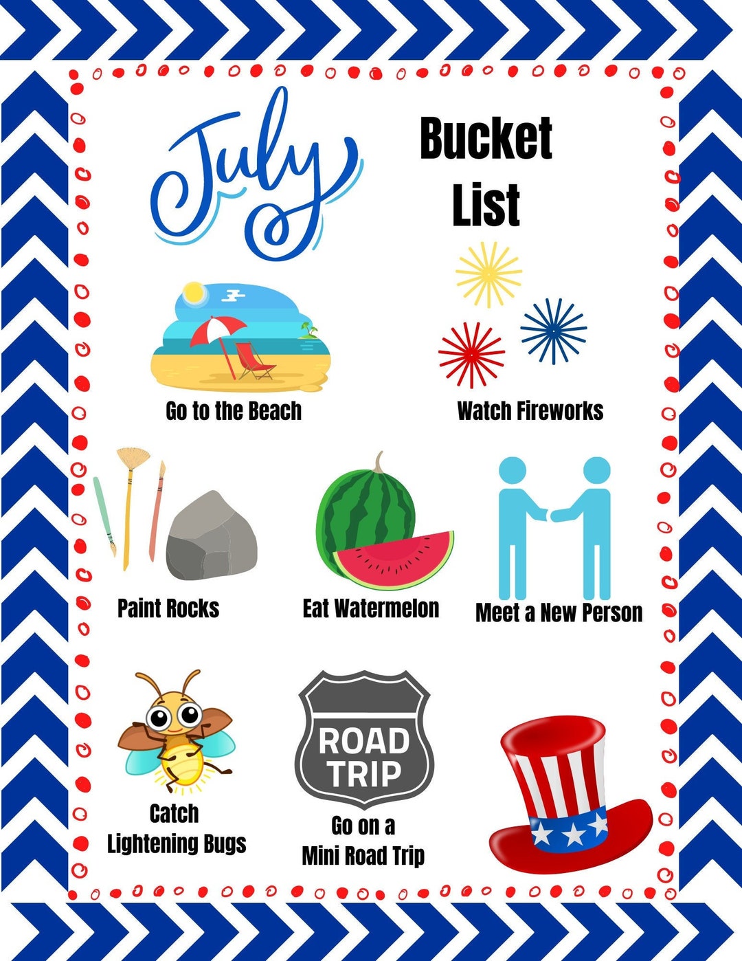 July Bucket List, Printable, Fun & Colorful Etsy