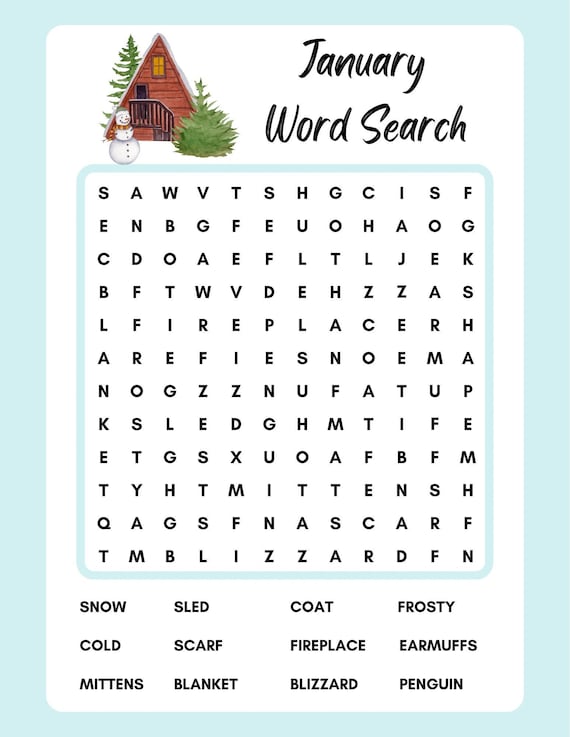 January Word Search, Instant Download, Printable, PDF - Etsy