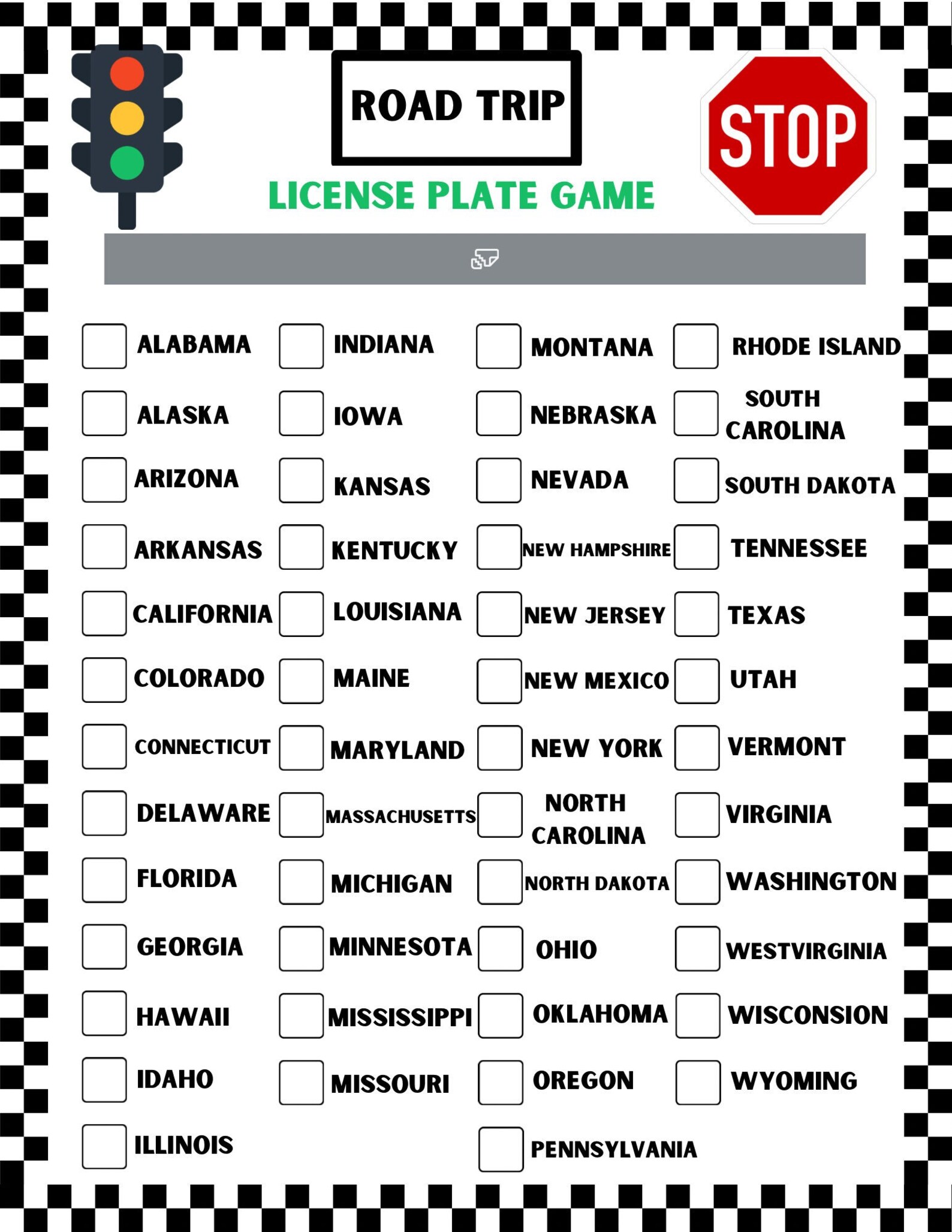 Road Trip License Plate Game, Printable, PDF - Etsy
