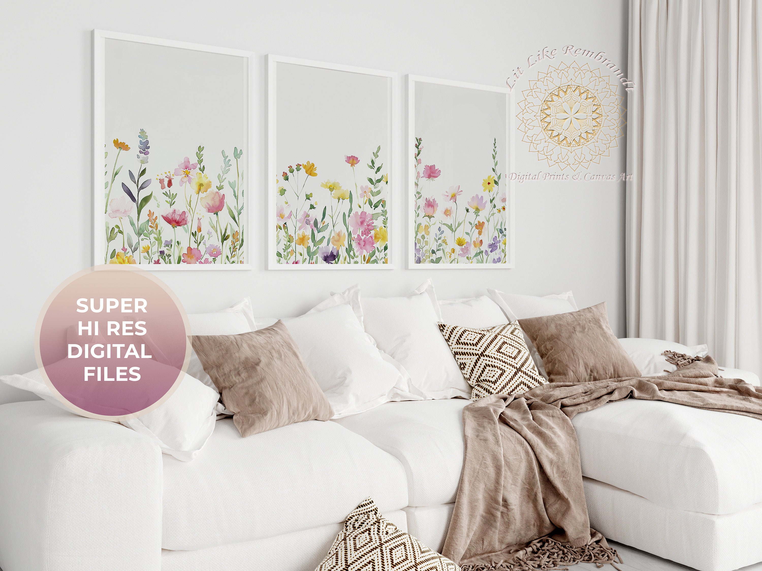 Pastel Wildflower Art Print Set of 3, Wildflower Field Wall Poster ...