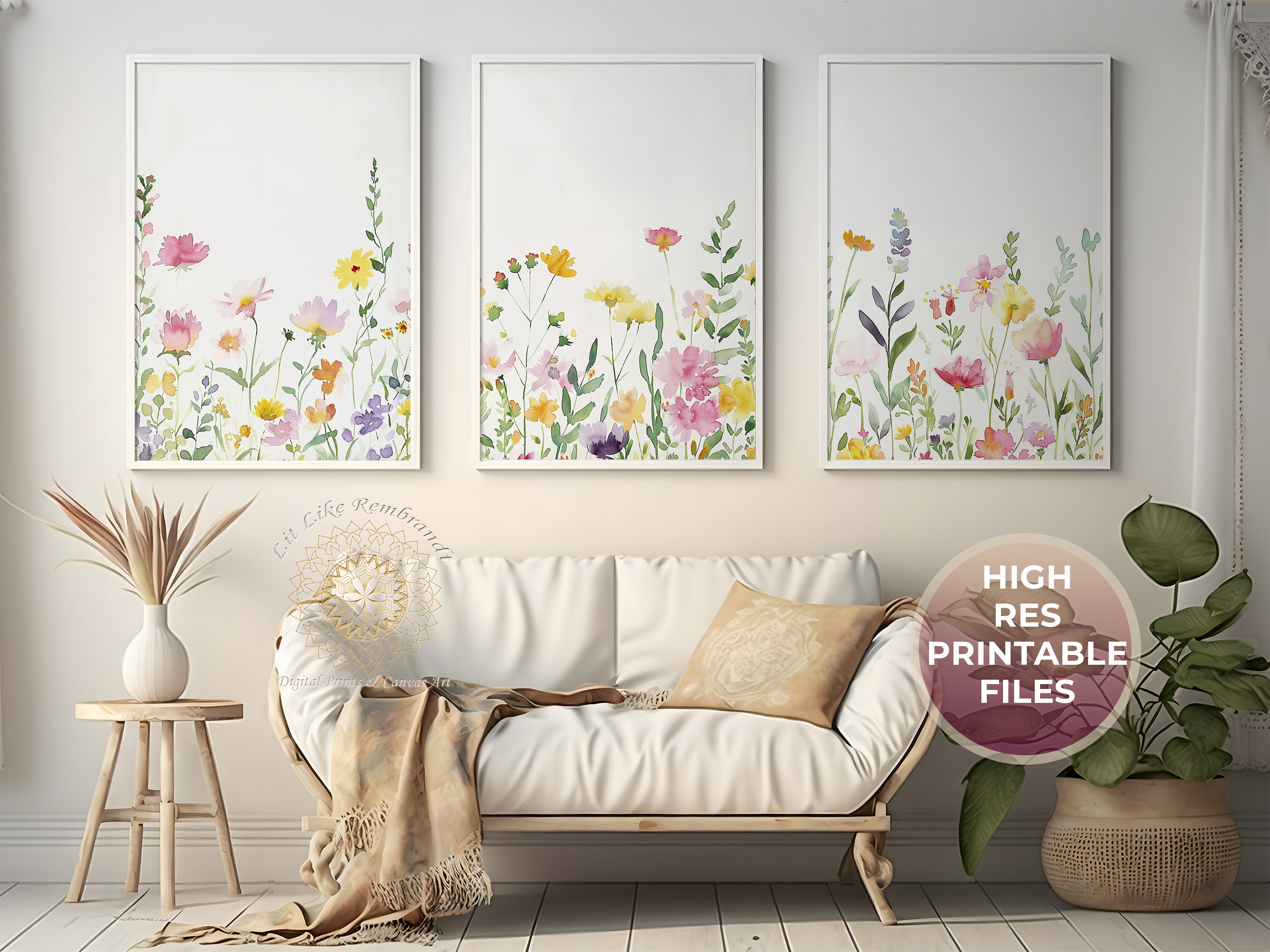Pastel Wildflower Art Print Set of 3, Wildflower Field Wall Poster ...