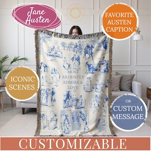 Personalized Jane Austen Pride and Prejudice Woven Blanket, Jane Austen Gift, Mothers Day Gift, Pemberley, Mr Darcy, Jane Austen Tapestry