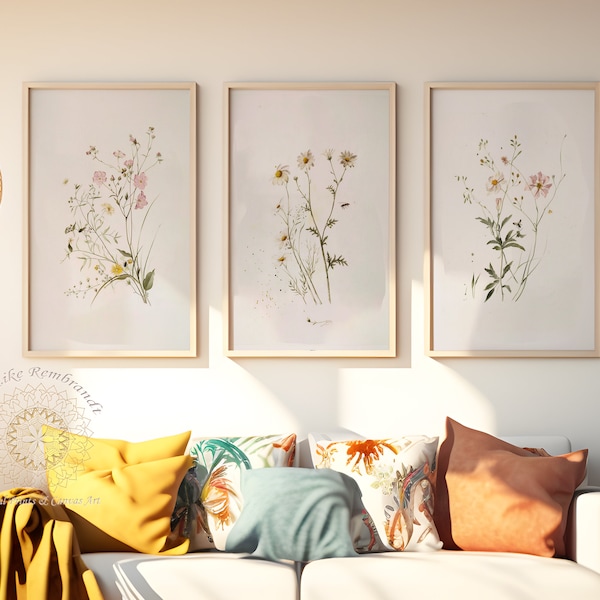 Spring Wildflowers Wall Art Set, Floral Nursery Decor, Botanical Prints, Pastel Flower Artwork, Home Decor, Living Room Gallery