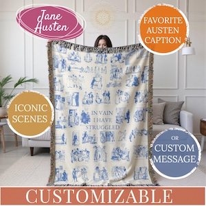 Personalized Wedding Gift Jane Austen Quote Blanket Pride and Prejudice Woven Tapestry Book Lover Gift Mr Darcy Elizabeth Pemberley Toile