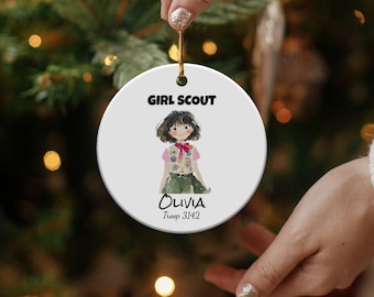Gepersonaliseerde naam padvindster en troepornament, aangepaste meisjesclub Daisy Junior Brownie Cadette, cadeau koekjesverkoper, overbruggingsceremonie