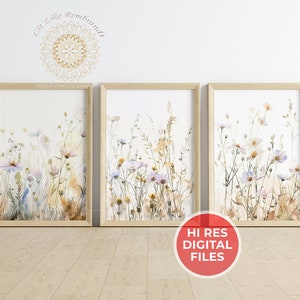 Botanical Print Wall Arts Decorating Watercolor Wildflowers Wallart-Decor Farmhouse Home Decor Wildflowers Set Of 3 Boho Floral Bundle Art