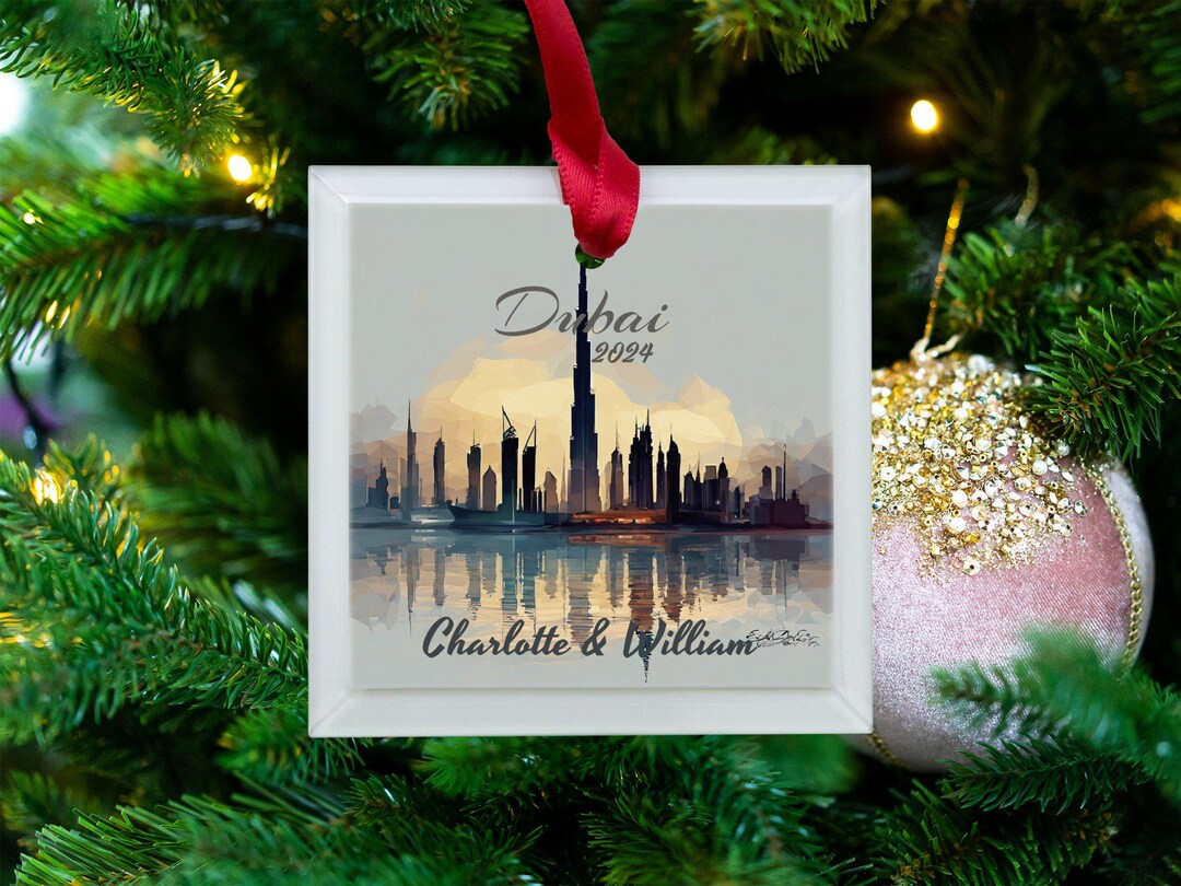 Personalized Dubai Skyline Ornament, Custom Glass Ornament for Couples ...