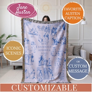 Pride and Prejudice Quote Woven Blanket Book Lover Gift Personalized Wedding Gift Pemberley Mr Darcy Woven Grandma Tapestry Bookworm Gift