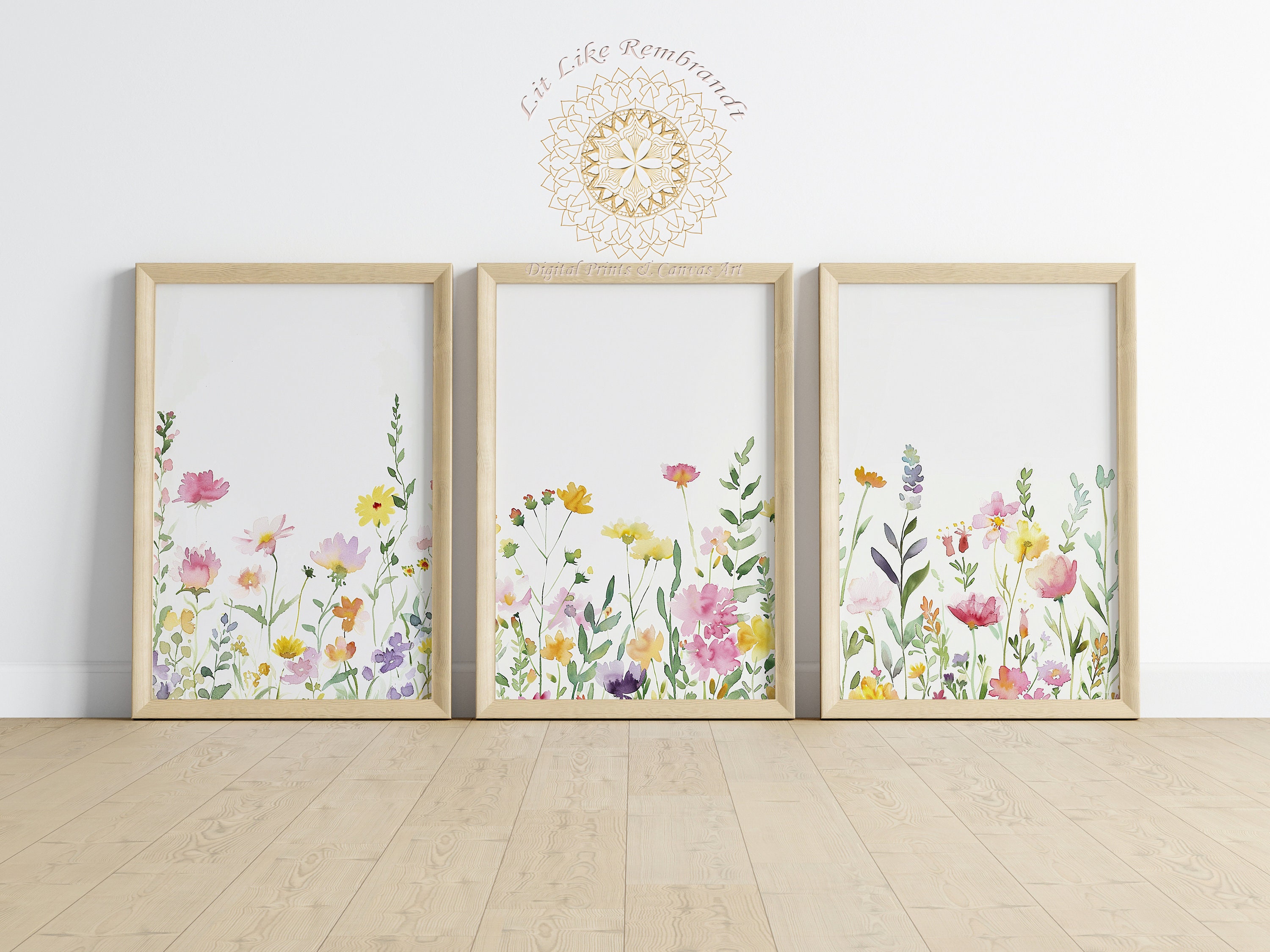 Pastel Wildflower Art Print Set of 3, Wildflower Field Wall Poster ...