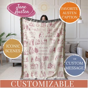 Grandma Gift Jane Austen Quote Blanket Pride and Prejudice Personalized Toile Jane Austen Gift Pemberley Mr Darcy Elizabeth Wedding Gift