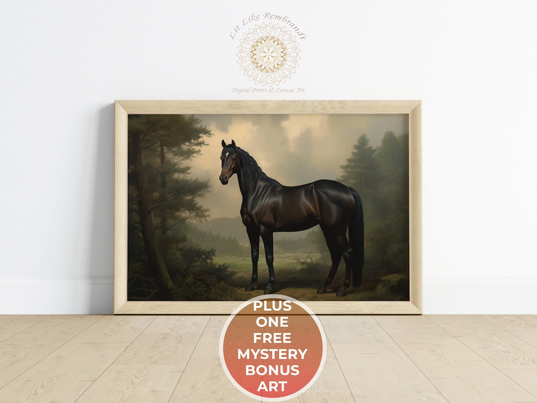 Vintage Horse Wall Art Print, Forest Landscape Wall Art, Equestrian