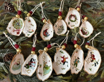 12 Days of Christmas Ring Dishes/ornaments-decoupage Oyster Shell Ring  Holder, Christmas Ornaments, Christmas Gift, Holiday Gift, Ring Dish 