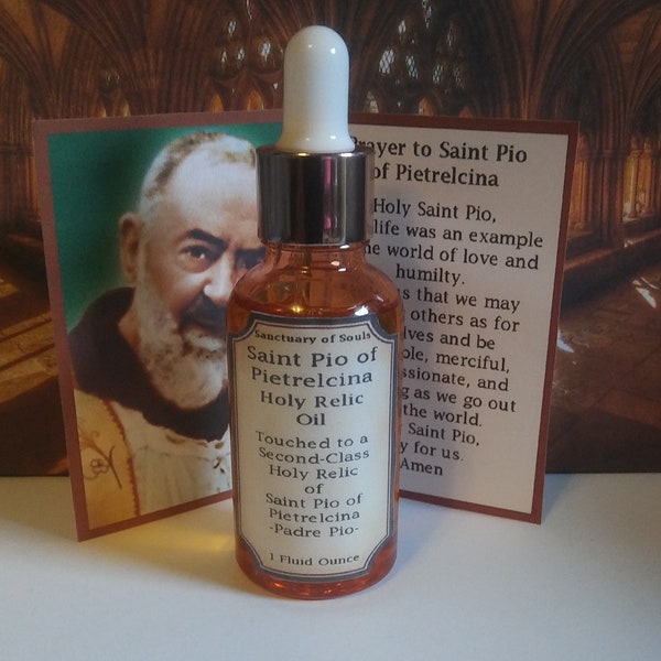 St Padre Pio of Pietrelcina Holy Relic Oil - Choice of Sizes - Prayer Card Included