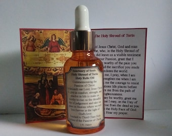 Holy Shroud of Turin-Christ's Passion -Holy Relic Oil with Prayer Card-Choice of Sizes