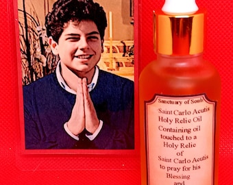 Saint Carlo Acutis Holy Relic Oil w Prayer Card