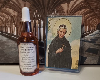 St Peregrine Holy Relic Oil-Prayer Card Included - Choice of Sizes