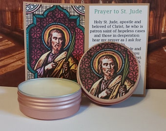 St Jude Holy Relic Oil Balm - 1 ounce - 3rd Class Holy Relic with Laminated Prayer Card