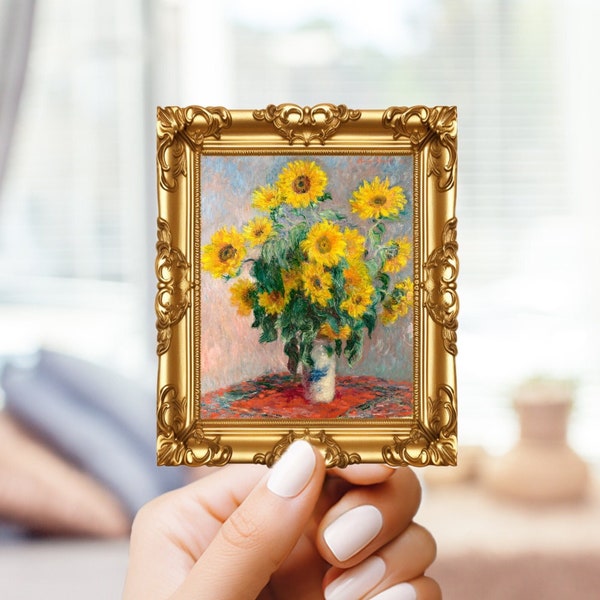 Bouquet of sunflowers (1881) by claude monet in frame sticker - for art lovers, water bottle, cellphone, case, laptop, weatherproof, vinyl