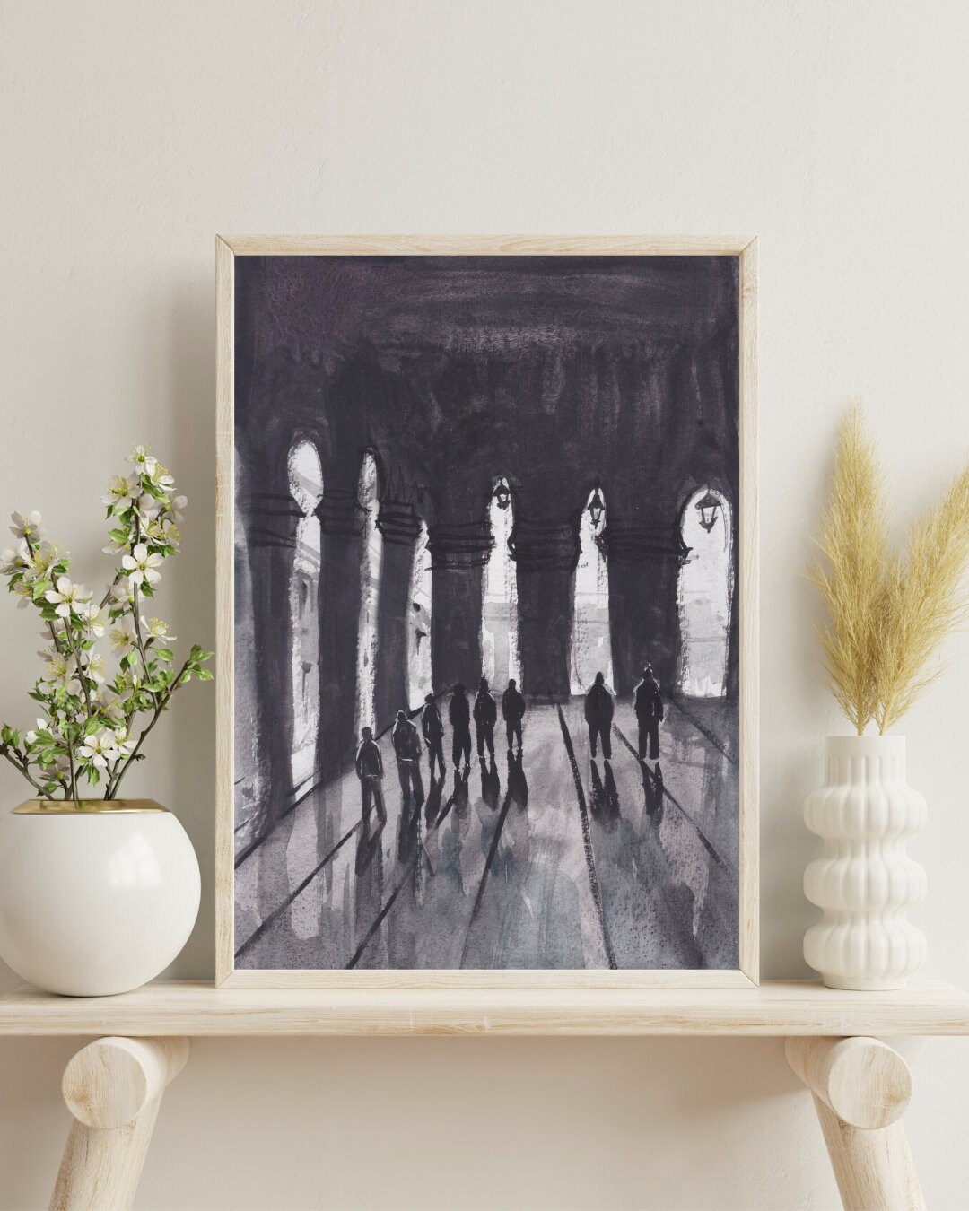 Black and White Watercolor Printable, Indoor Shadows Watercolor Digital ...