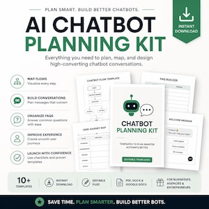Planeringspaket för AI-chatbotar | Flödesmall för ChatGPT-botar | Vanliga frågor och konversationsbyggare