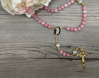 Divine Mercy Handmade Rosary | Natural tourmaline stone beads Durable cord