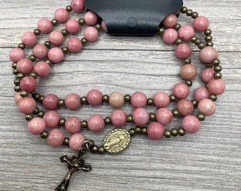 Rosary Wrap Bracelet | Rhodonite stone | Catholic Gift | Religious Gift | First Communion | Confirmation | Wedding | Prayer Beads