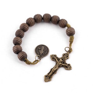 Pocket Rosary One Decade Chaplet Handcrafted Natural Wooden St. Benedict Medallion