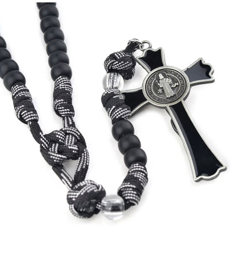Rosary Catholic Black Paracord Rosary Durable Strong FREE Finger Rosary