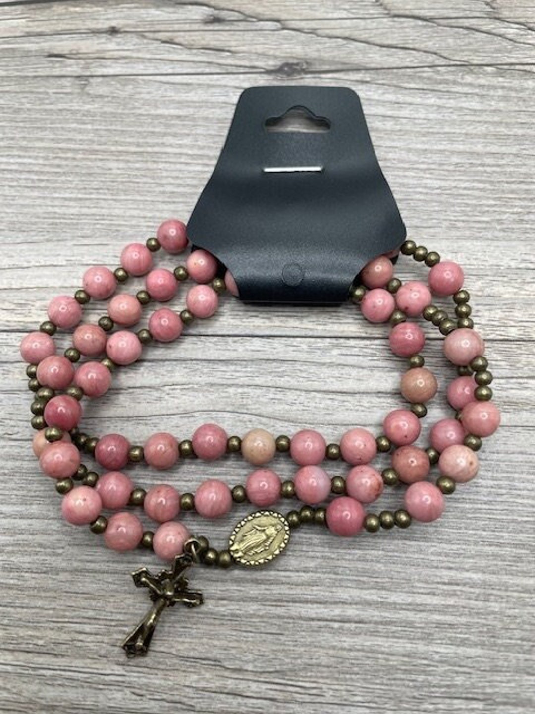 Rosary Wrap Bracelet | Rhodonite Stone | Catholic Gift | Religious Gift ...