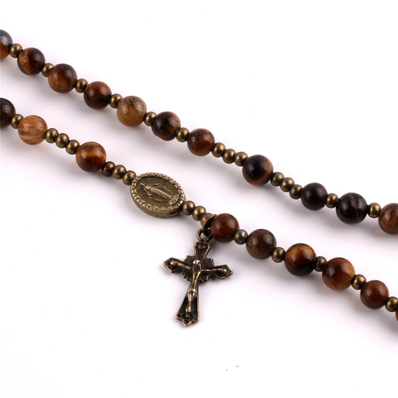 Rosary Wrap Bracelet Tiger Eye Stones Catholic Gift Religious Gift First Communion Confirmation Wedding Prayer Beads image 6