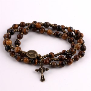 Rosary Wrap Bracelet | Tiger Eye Stones | Catholic Gift | Religious Gift | First Communion | Confirmation | Wedding | Prayer Beads