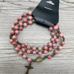 Rosary Wrap Bracelet | Rhodonite Stone | Catholic Gift | Religious Gift ...