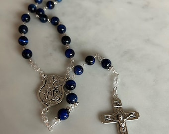 Handmade Lapis Lazuli Catholic Rosary | Thin Blue Line | Back the Blue | Police Officer Gift | St Michael Archangel Medal | Defend Police