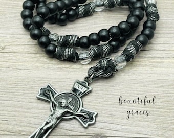 Rosary Catholic Black Paracord Rosary Durable Strong