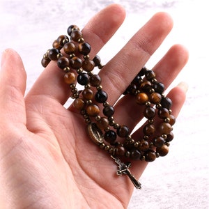 Rosary Wrap Bracelet Tiger Eye Stones Catholic Gift Religious Gift First Communion Confirmation Wedding Prayer Beads image 8