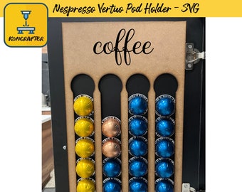 Nespresso Vertuo Pod Halter Digitale Laserschnitt- / Gravurdatei - Organisieren und Lagern von bis zu 24 Vertuo Kaffeepads hinter Schranktüren