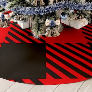 Plaid Round Tree Skirt To Enhance Your Holiday Christmas Decor Event Party Theme in a Red and Black Pattern To Use For Years To Come