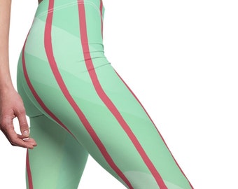 Green Stripes Casual Leggings Athleisure Clothes Gym Weekend Wear Gift For Her Mom Wife Leggings